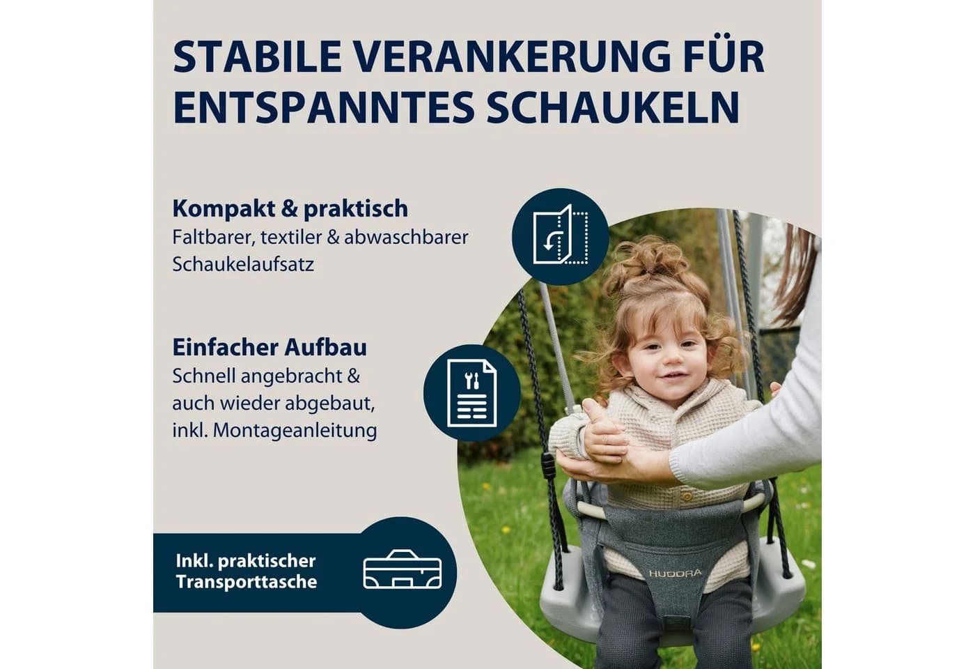 Hudora Babyschaukel Aufsatz Toddler Grau - Sicherer Schaukelaufsatz mit Gurt - Bild 5
