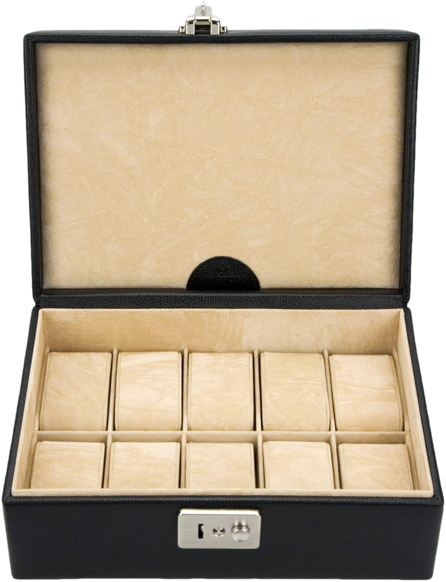 WINDROSE Uhrenbox Beluga Schwarz-Beige für Armbanduhren bis 34mm