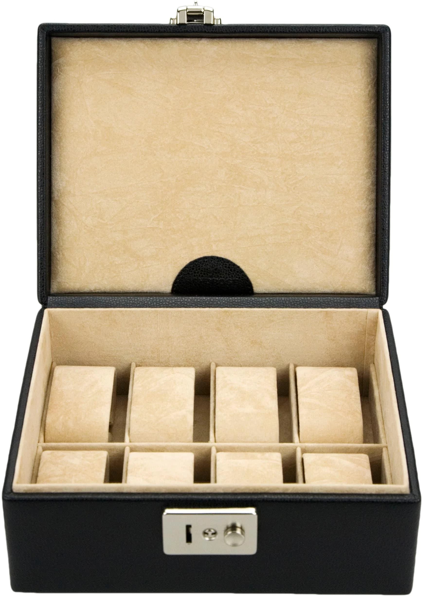 WINDROSE Uhrenbox Beluga Schwarz Beige Platz für 8 Uhren