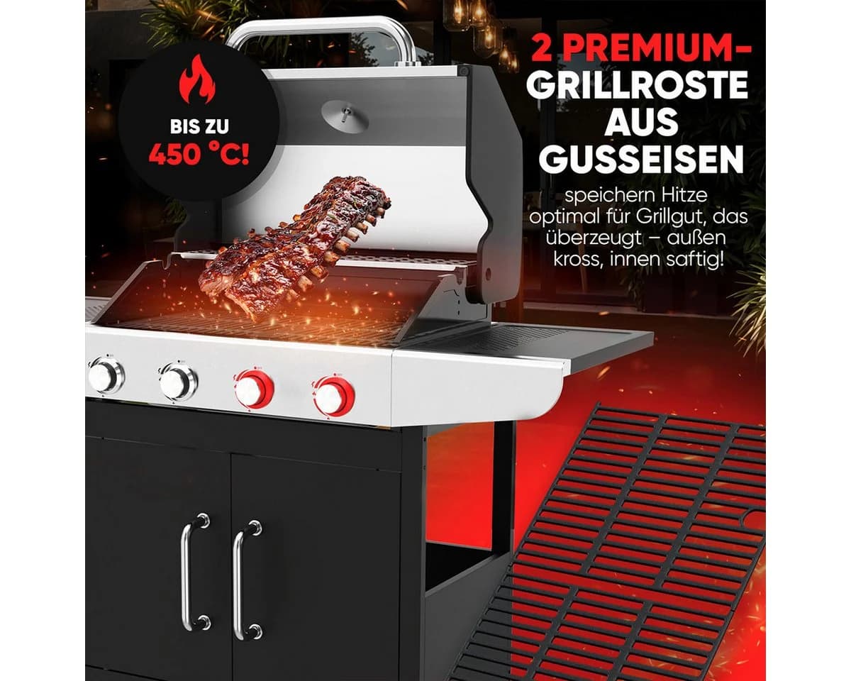 ProfiCook Gasgrill PC-GG 1311 mit Gusseisen-Rosten und 4 Heizzonen