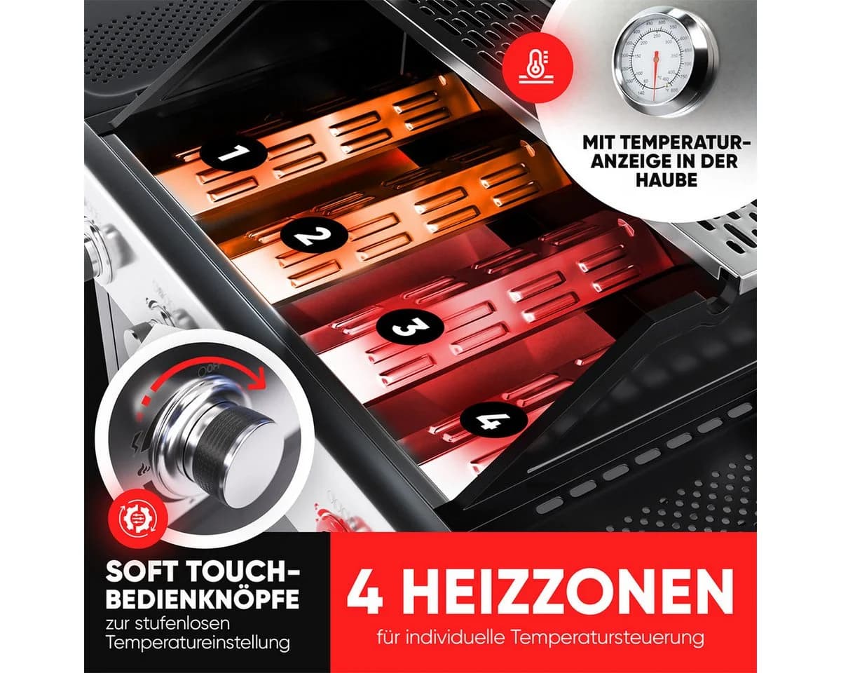 ProfiCook Gasgrill PC-GG 1311 mit Gusseisen-Rosten und 4 Heizzonen - Bild 3