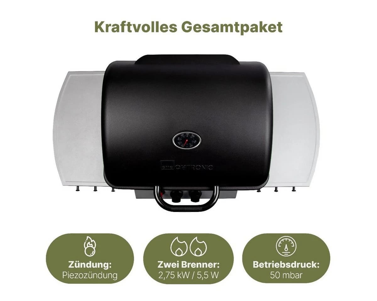 CLATRONIC Gasgrill GG 3590 Schwarz mit 2 Heizzonen