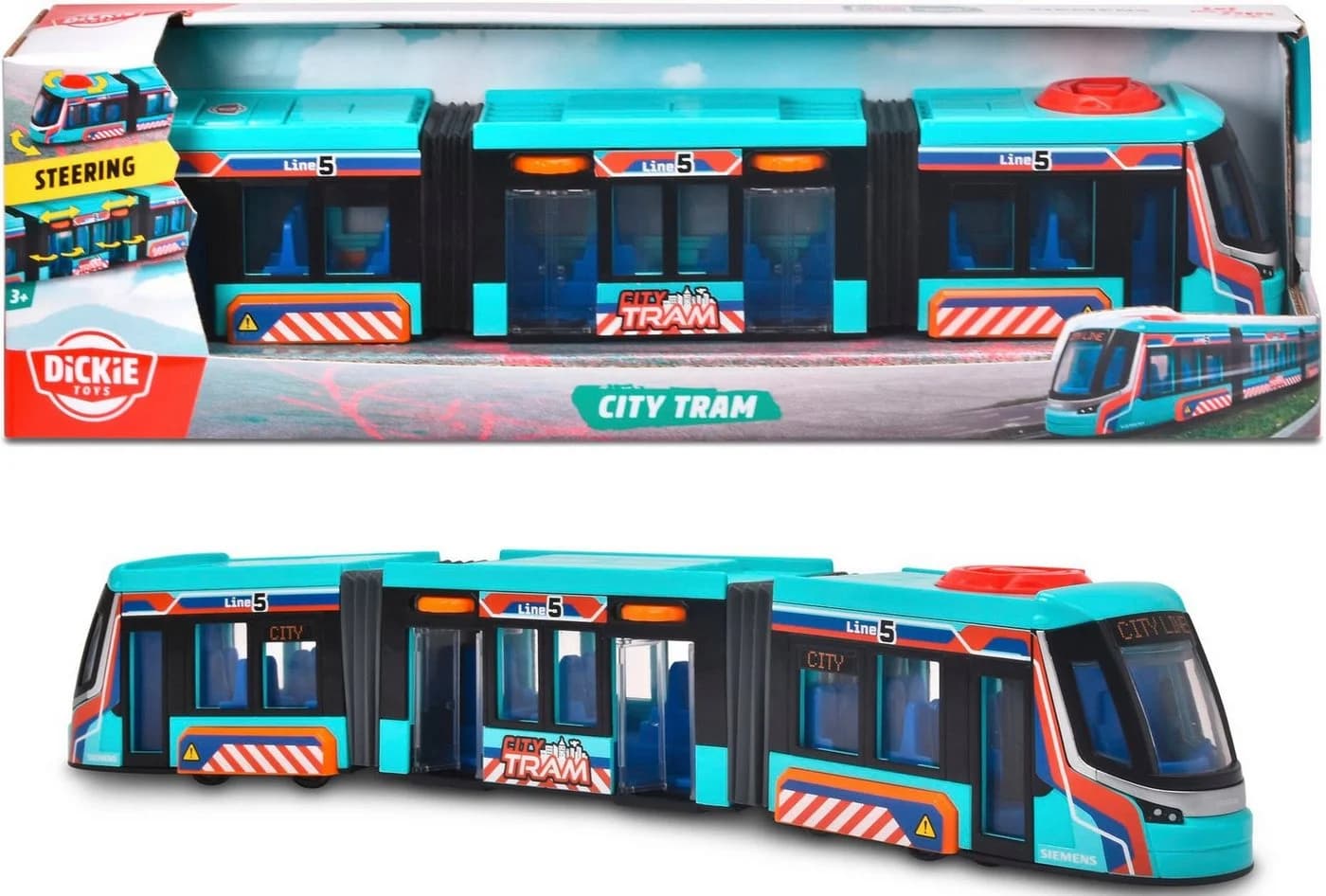 Dickie Toys Siemens City Tram Spielzeug-Straßenbahn Türkis
