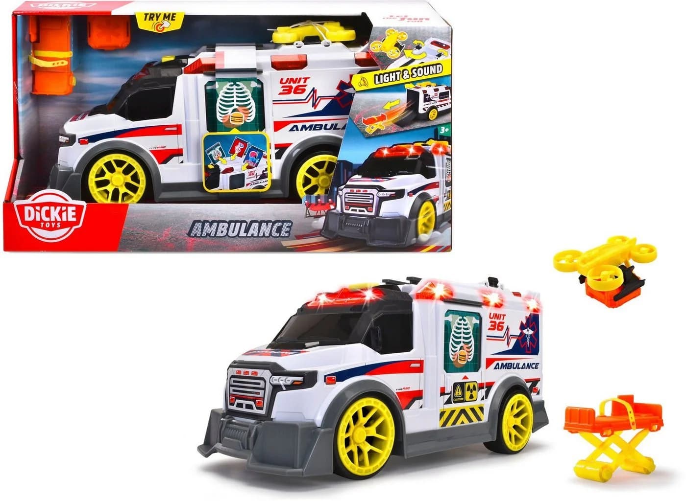 DICKIE TOYS Ambulance Spielzeug-Krankenwagen Bunt mit Licht & Sound