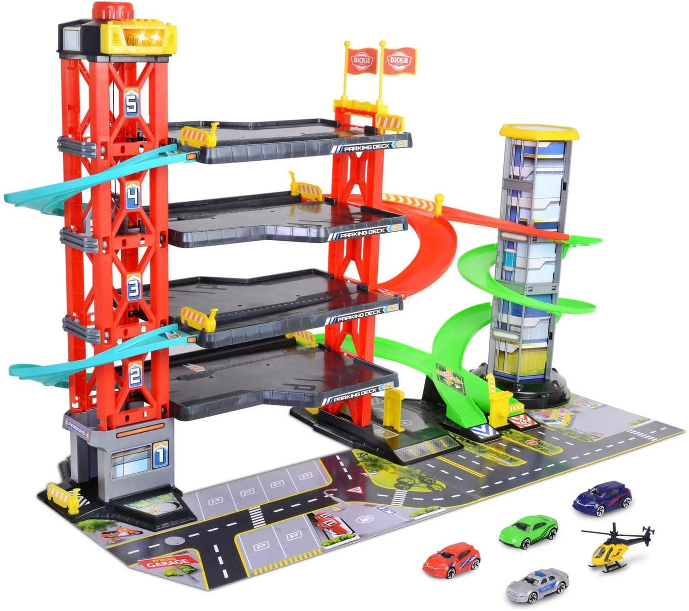 Dickie Toys Spiel-Parkgarage mit Licht und Sound inklusive 5 Fahrzeuge