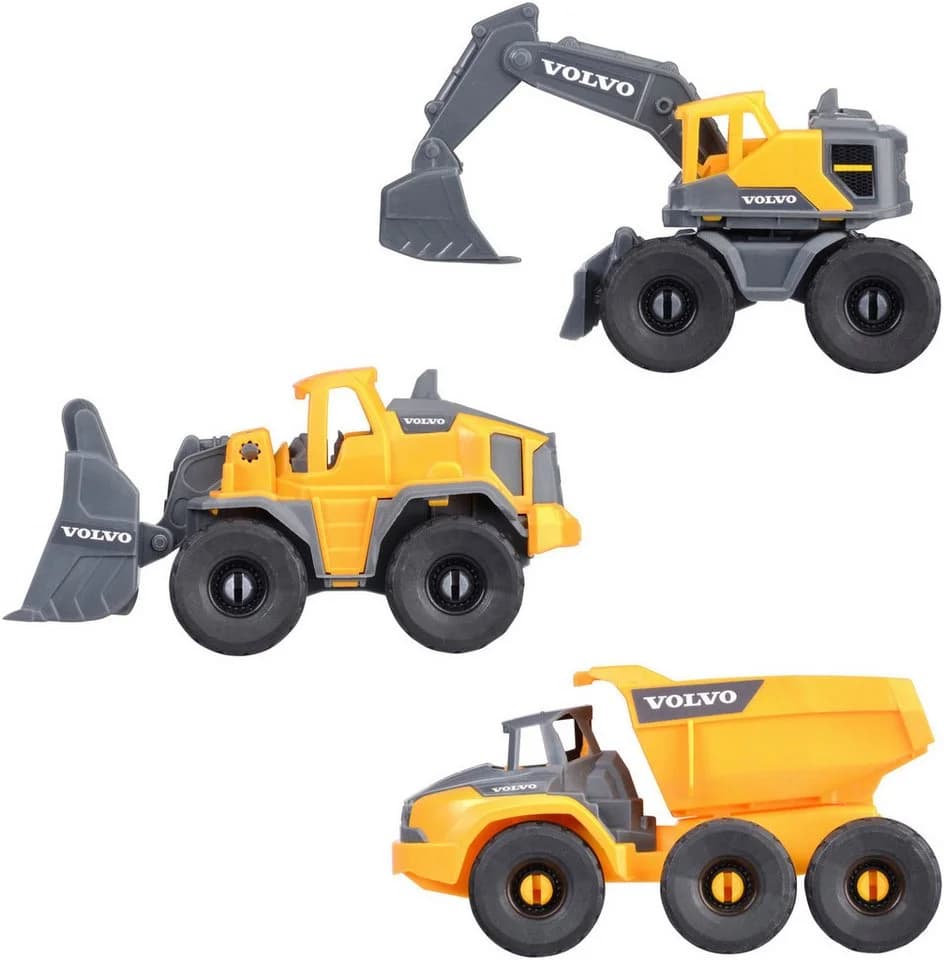 DICKIE TOYS Volvo Construction Set 3-tlg. Bagger Radlader Kipplaster Gelb Grau - Bild 3