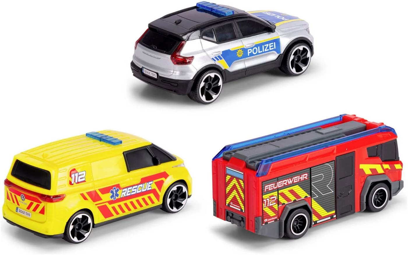 Dickie Toys SOS Team 3er-Set Spielzeugautos Feuerwehr Polizei Krankenwagen - Bild 3