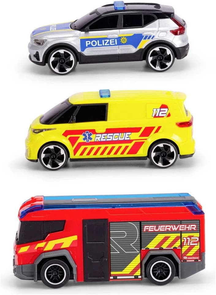 Dickie Toys SOS Team 3er-Set Spielzeugautos Feuerwehr Polizei Krankenwagen - Bild 4