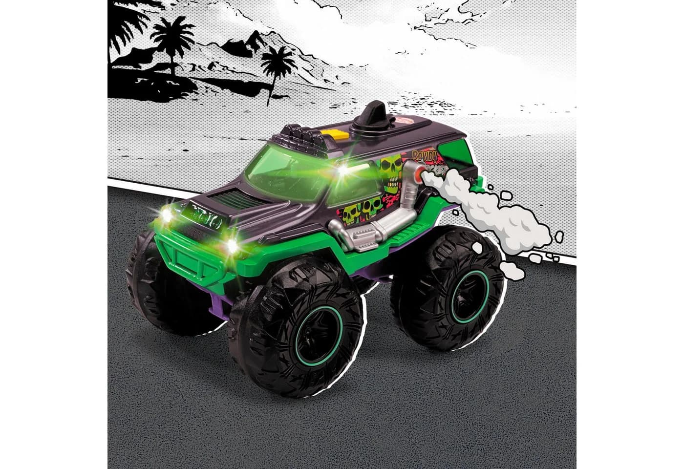 Dickie Toys Rowdy Rocker Monstertruck Grün/Schwarz mit Licht-, Sound- und Dampf-Effekten - Bild 5