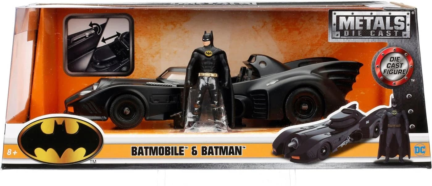 JADA Spielzeug-Auto Batman 1989 Batmobil Schwarz mit Figur