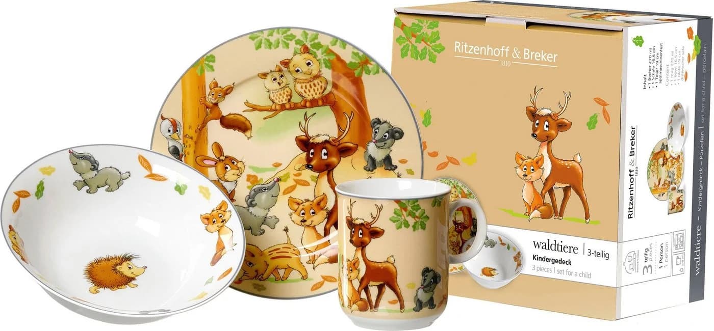 Ritzenhoff & Breker Kindergeschirr-Set Waldtiere Bunt 3-tlg. Porzellan