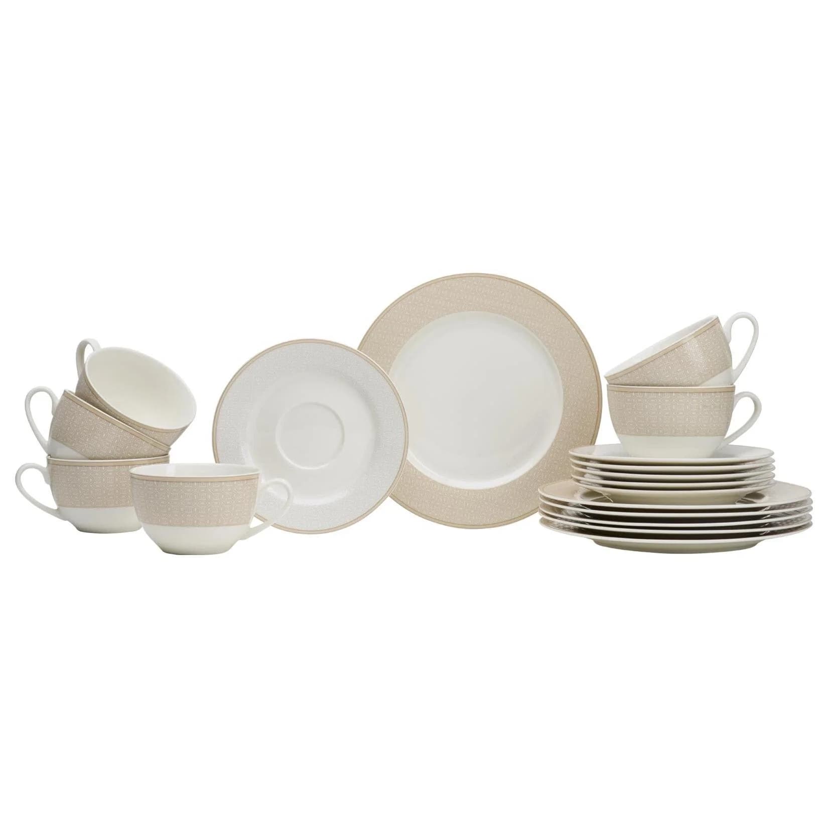 Ritzenhoff Breker Kaffeeservice Geo 18-teilig Weiß/Beige Keramik
