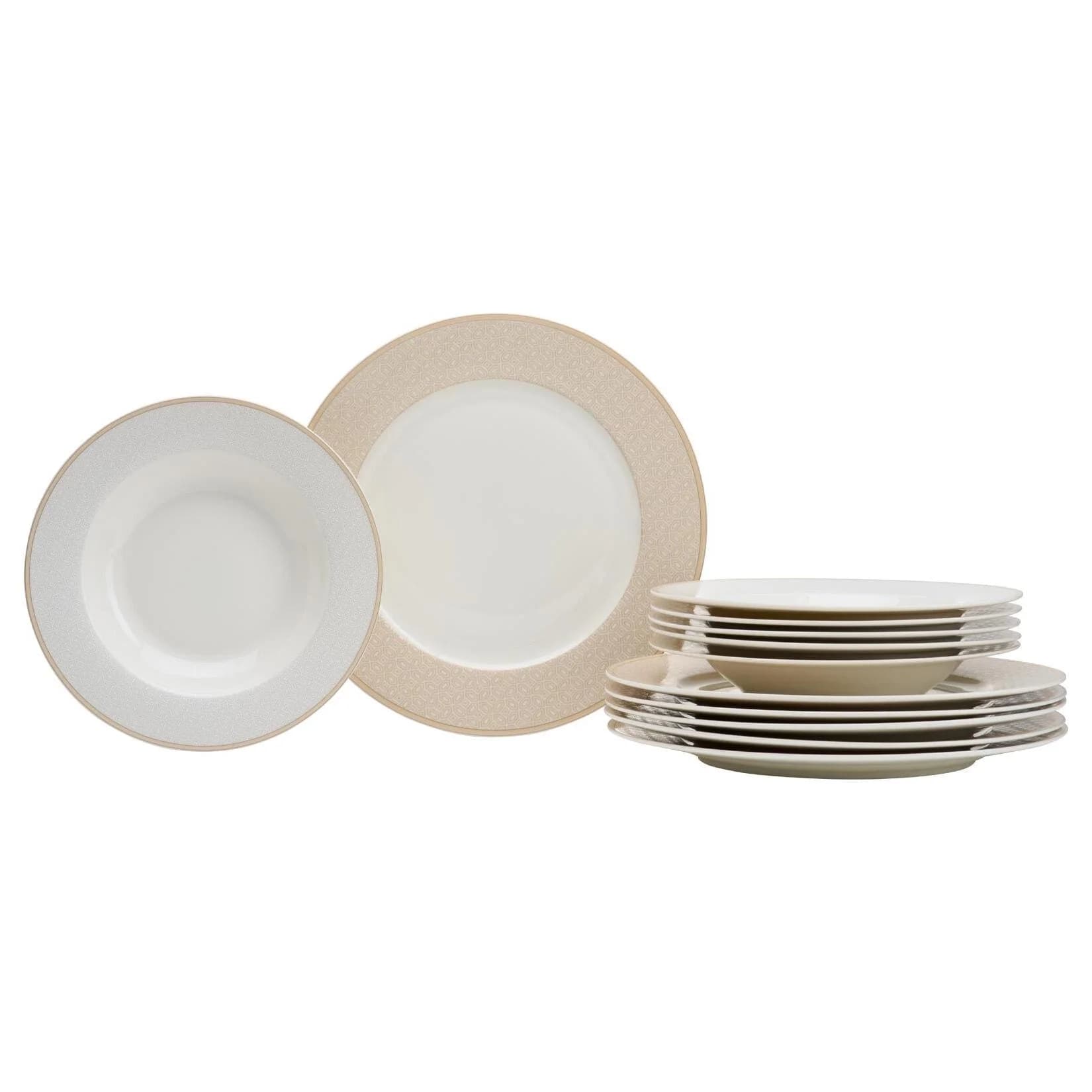 Ritzenhoff Breker Tafelservice Geo 12-teilig Weiß/Beige Keramik