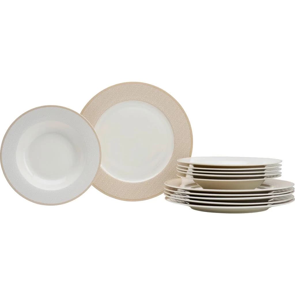 Ritzenhoff Breker Tafelservice Geo 12-teilig Weiß/Beige Keramik - Bild 2