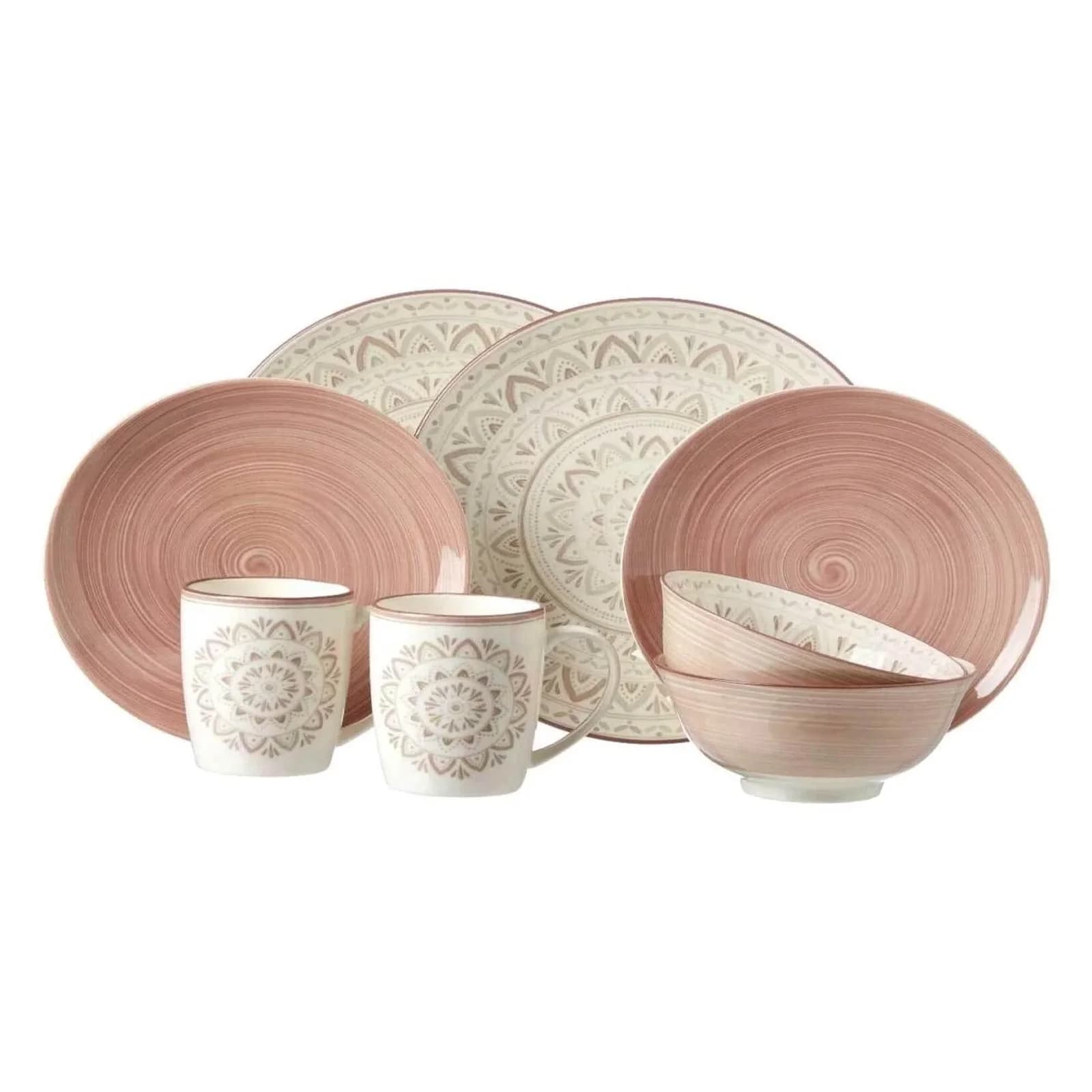 Ritzenhoff & Breker Geschirr-Set Valencia 8-teilig Rosa/Natur/Hellbraun Steinzeug