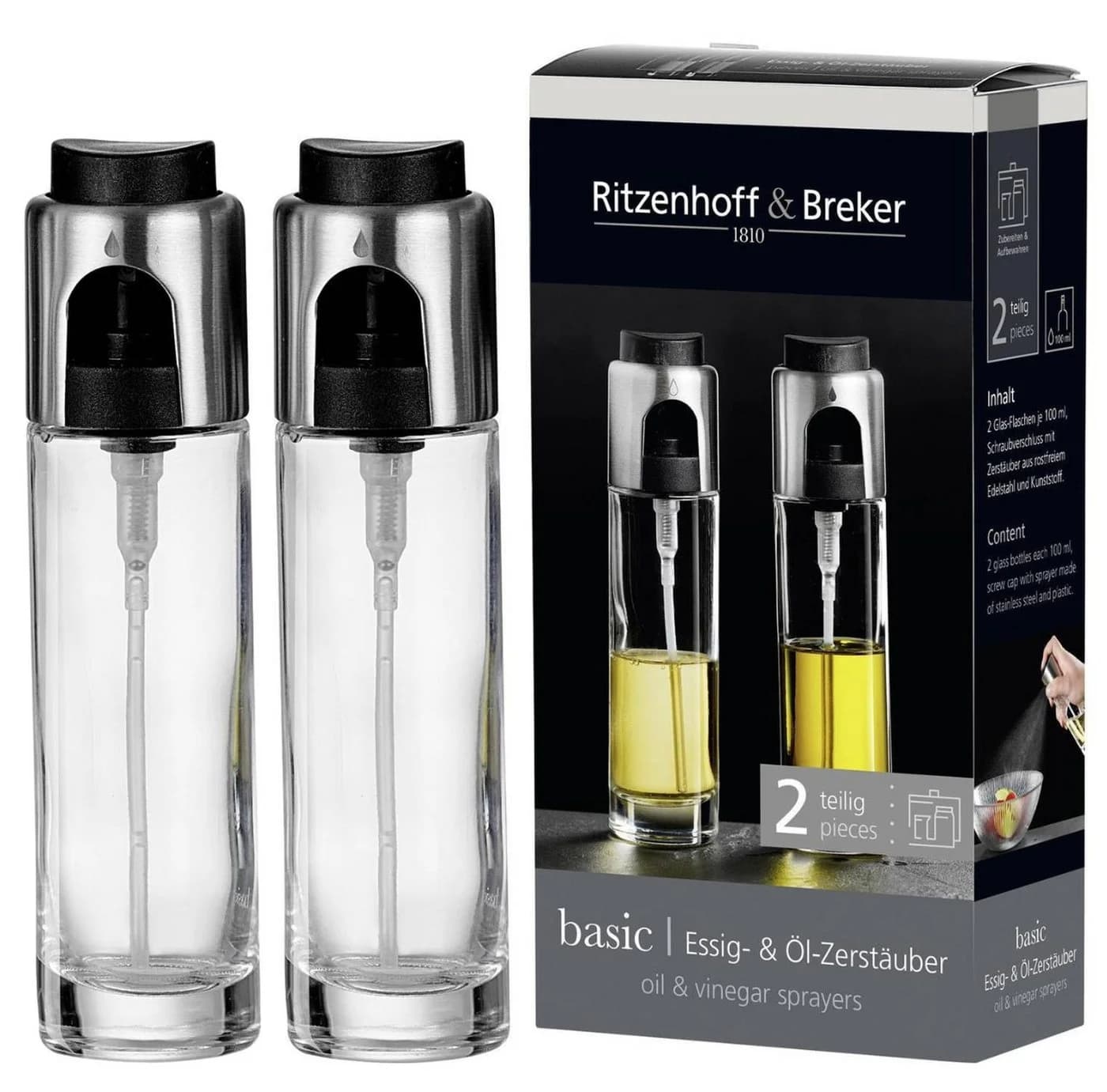 Ritzenhoff & Breker Essig und Öl Zerstäuber Set 2-teilig 100 ml Glas - Bild 2