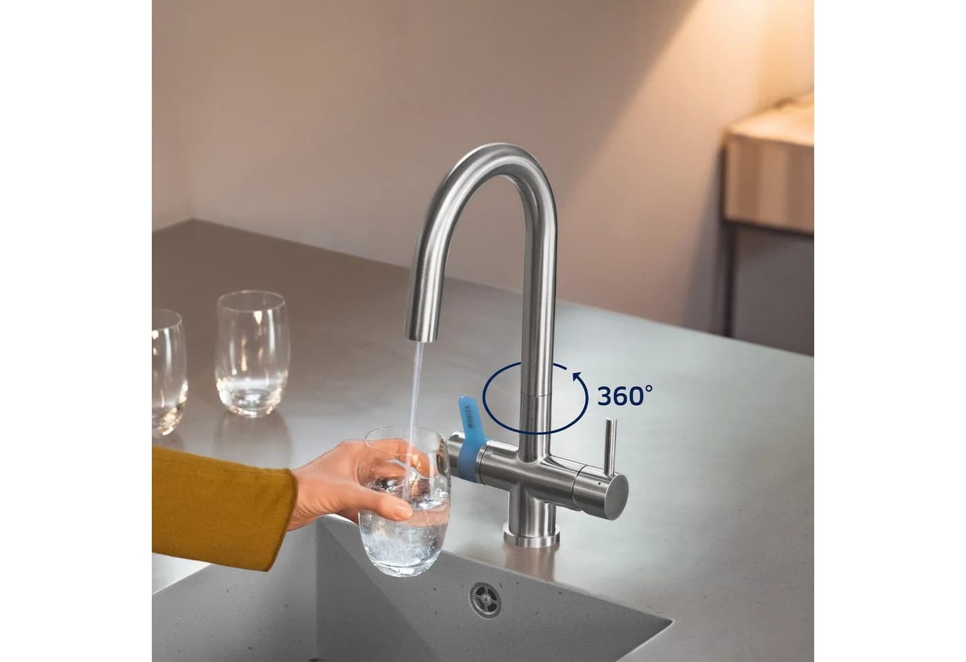 BRITA 3-Wege Küchenarmatur Edelstahl Silber mit Filter