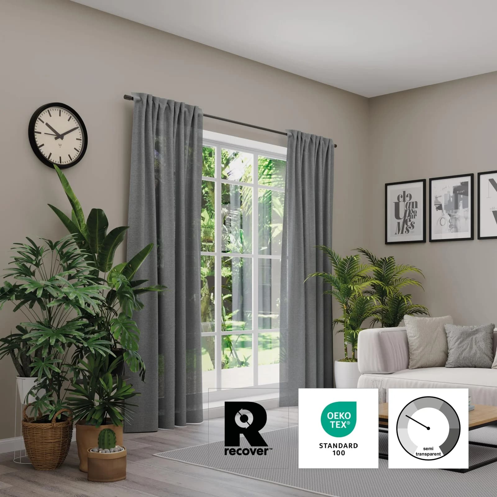 Neutex for you Alora Eco Vorhang Grau Anthrazit 144x245 cm