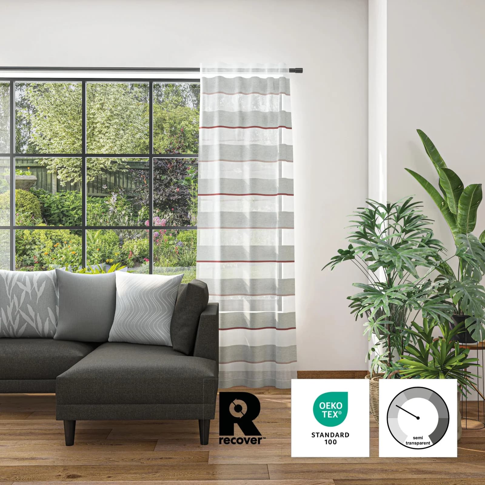Neutex for you Vorhang Leila Eco Silber Rost Weiß 144x245cm
