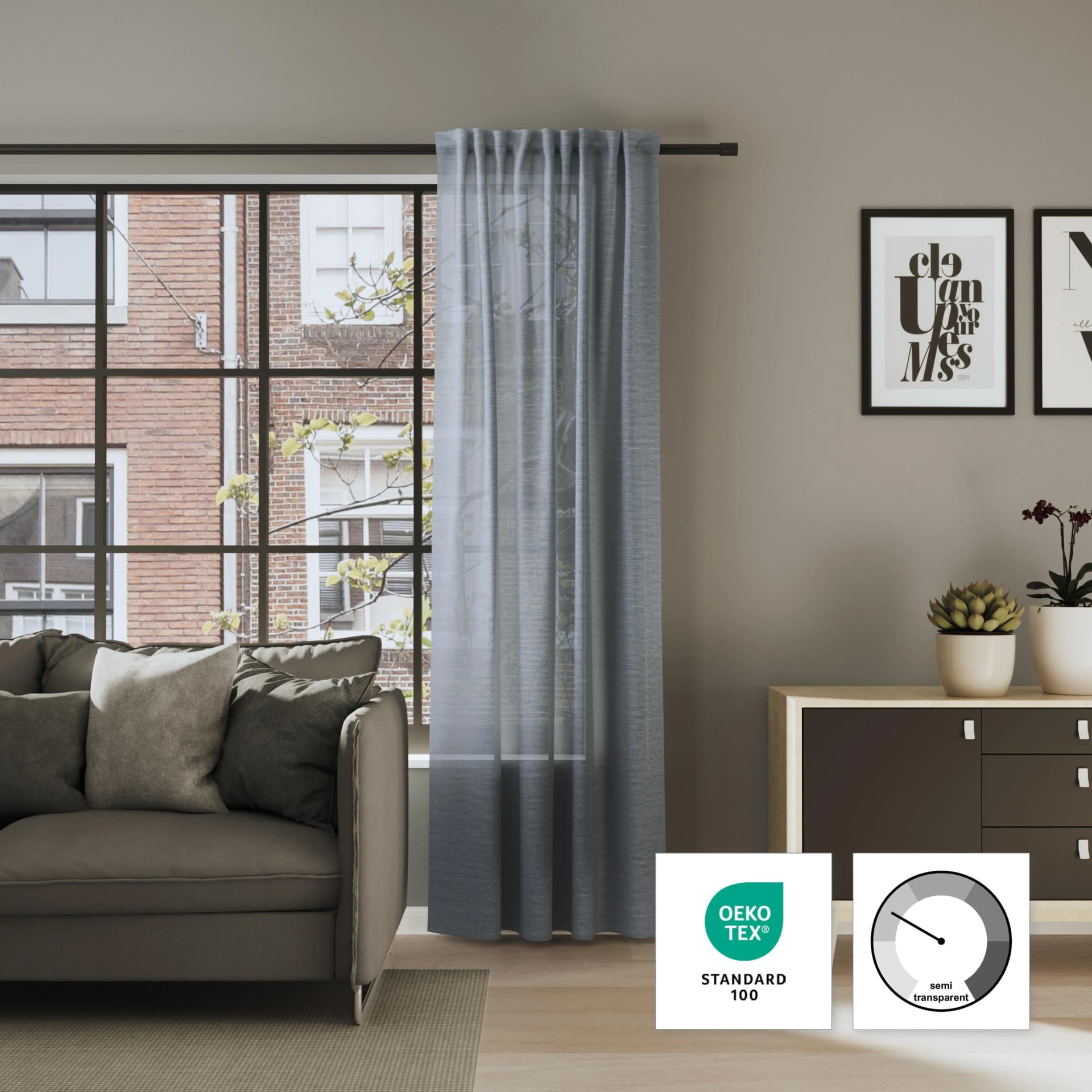 Vorhang NEUTEX FOR YOU ALLEY-ECO Marineblau Halbtransparentes Streifendesign