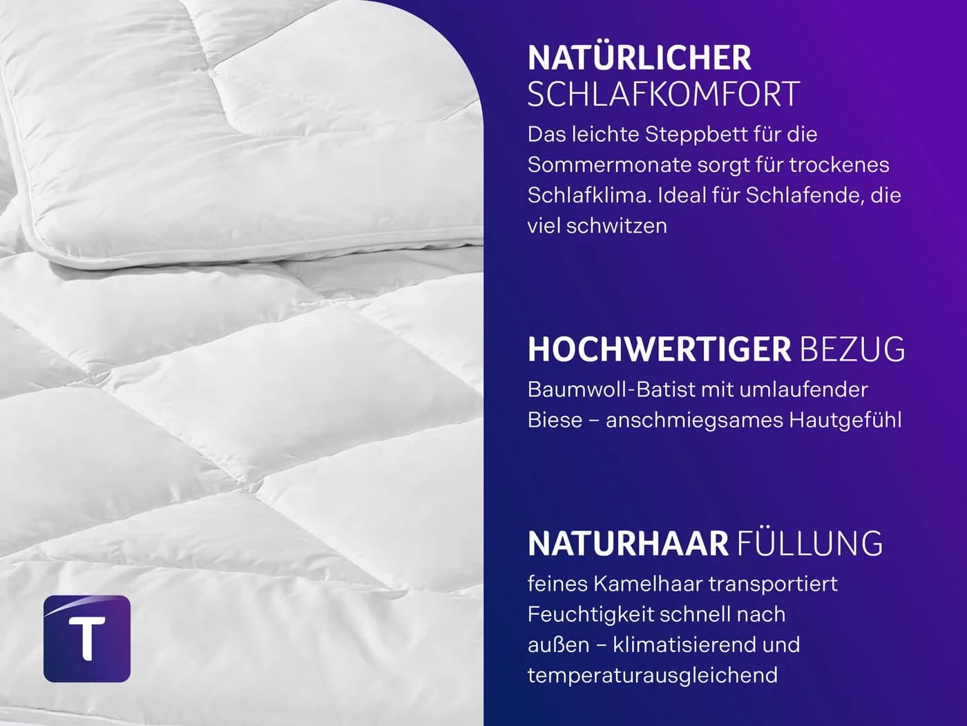 Traumnacht Kamelhaardecke 100% Kamelhaar Baumwolle Leicht - Bild 4
