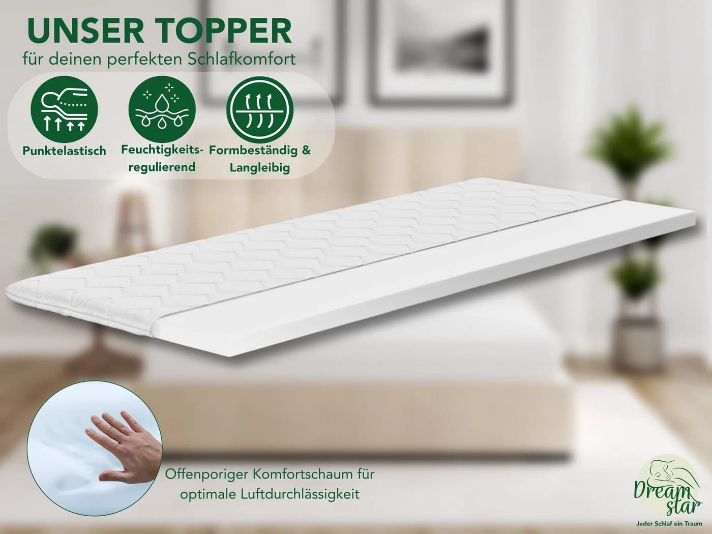 Dreamstar Matratzentopper 6cm 3 Härtegrade Komfortschaum - Bild 3