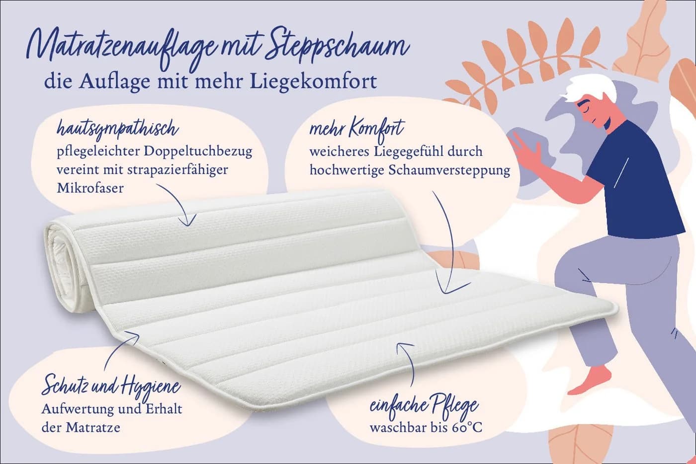 Nightlife Matratzenauflage Topper Steppschaum Weiß