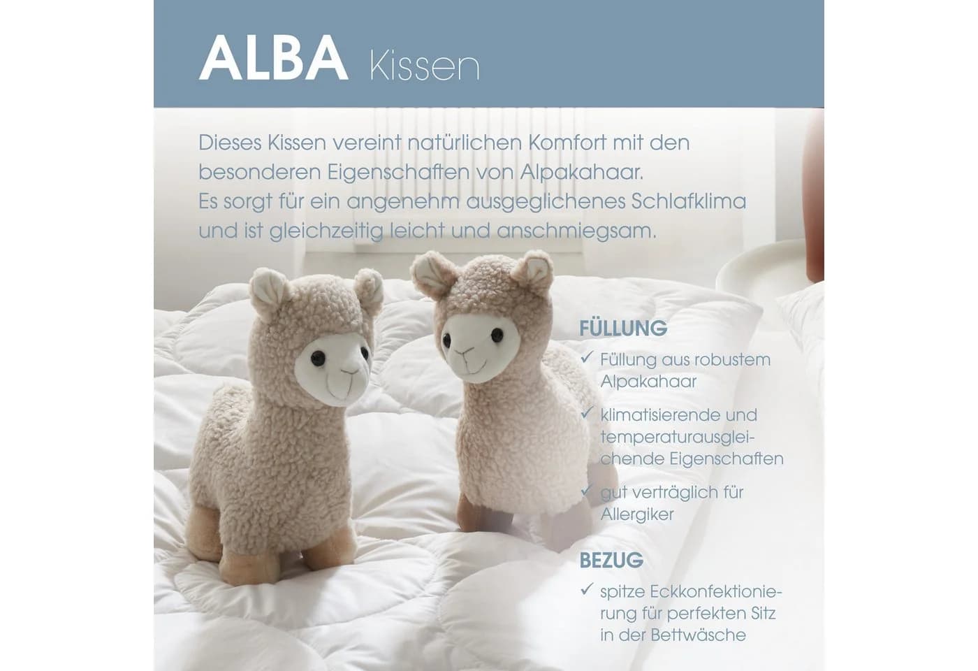 Schlaraffia Kopfkissen Alba 40x80 cm Alpakahaar Weiß - Bild 4