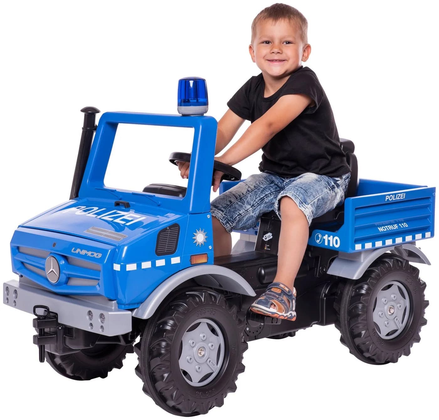 ROLLY TOYS rollyUnimog Polizei Tretfahrzeug Blau mit rollyFlashlight