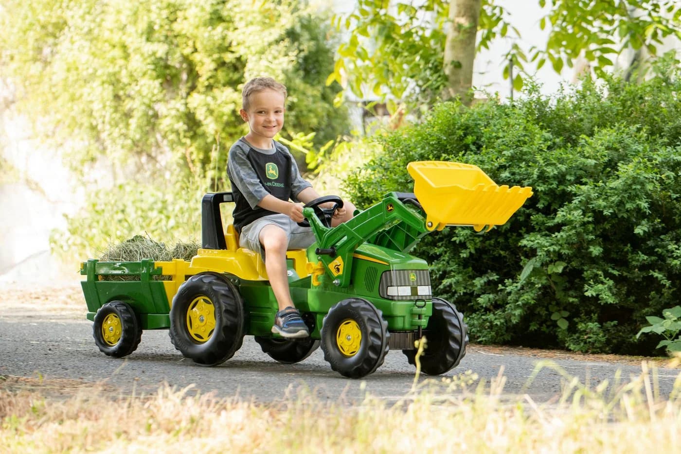 ROLLY TOYS Trettraktor John Deere mit Lader und Trailer Grün - Bild 3