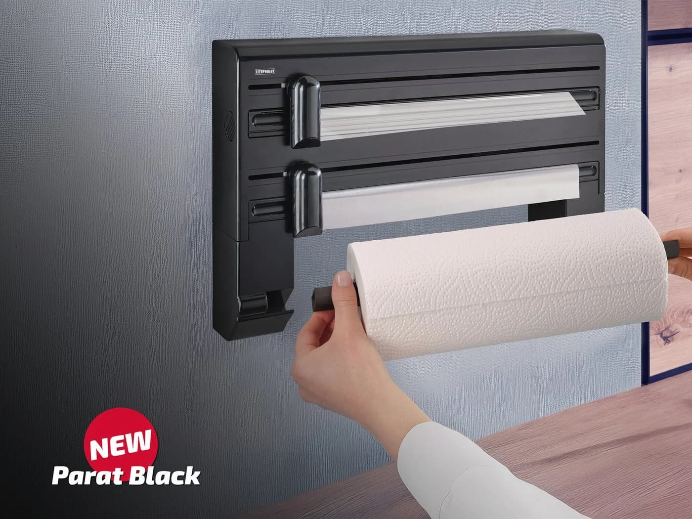 Leifheit Küchenrollenhalter Parat Black 3 Rollen Messerscharfe Klingen - Bild 4