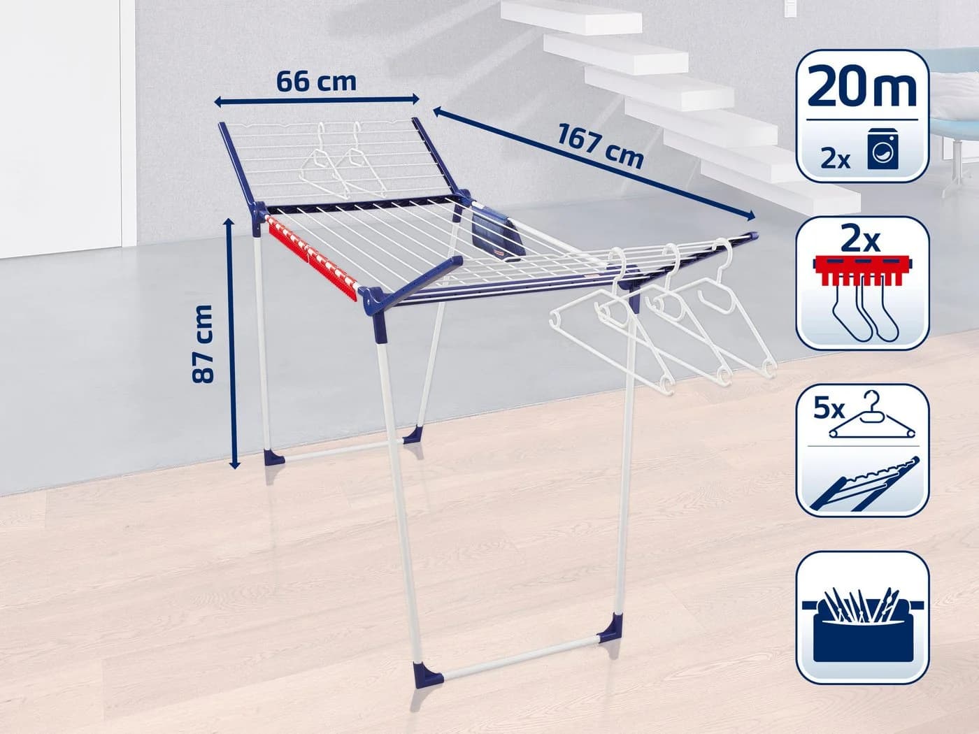 Leifheit Wäscheständer Pegasus 200 Solid Comfort Weiß/Blau/Rot - Bild 5