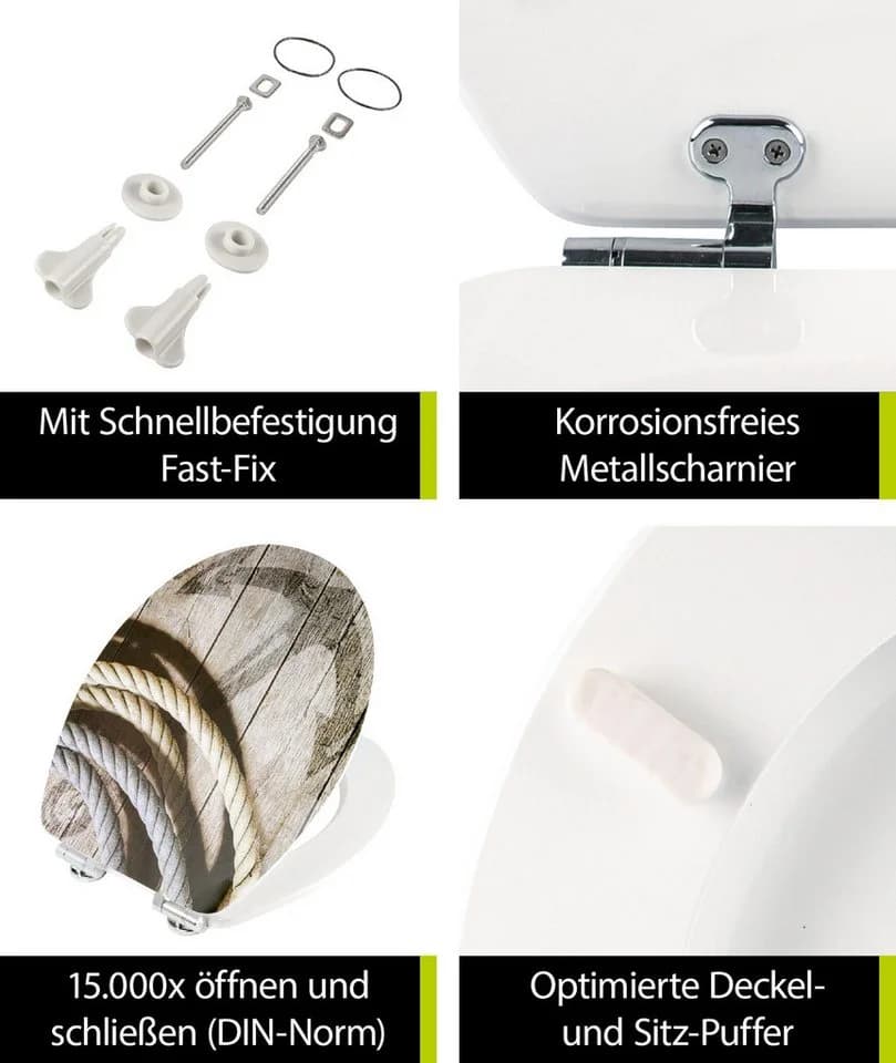 SANITOP WINGENROTH WC-Sitz Maritim Seemannstau Hochglanz Absenkautomatik - Bild 4