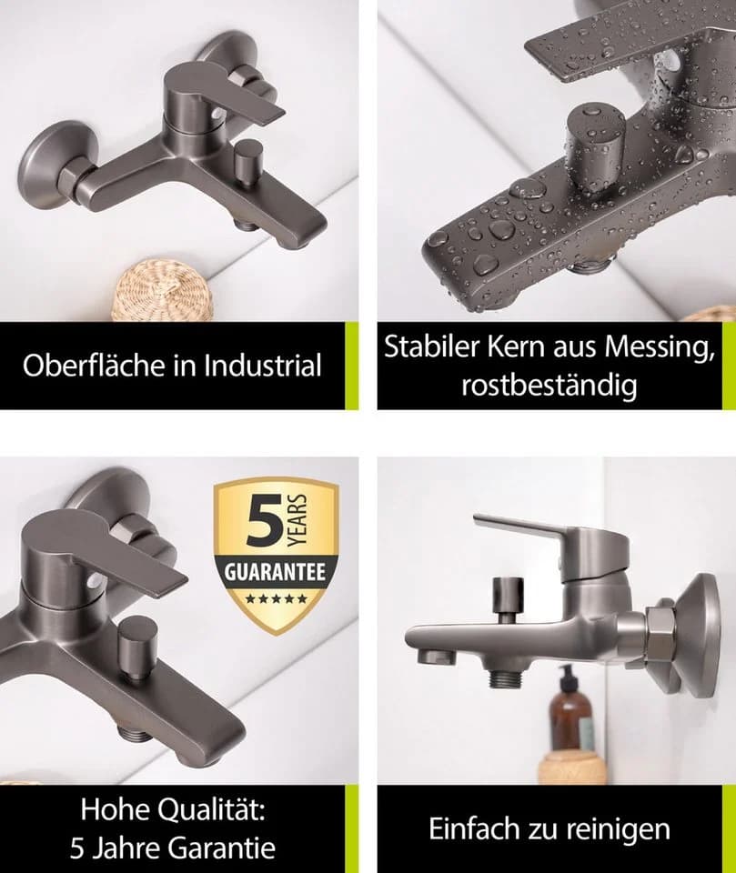 aquaSu Wannenarmatur Onara Industrial Grau mit Umsteller