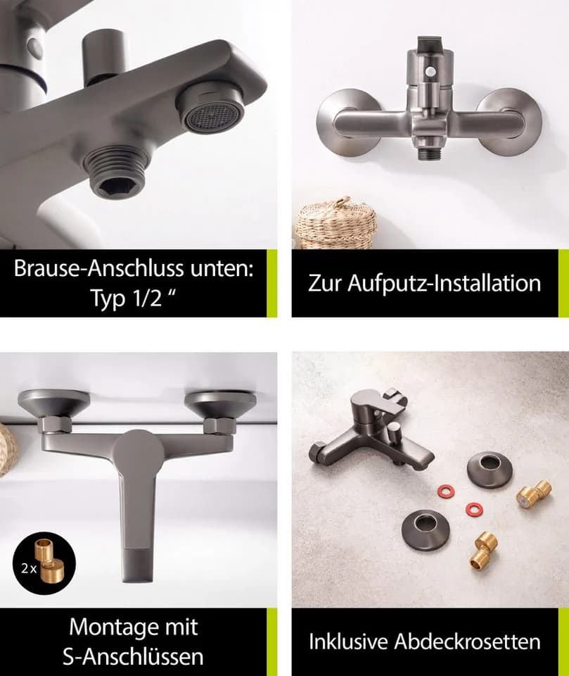 aquaSu Wannenarmatur Onara Industrial Grau mit Umsteller - Bild 4