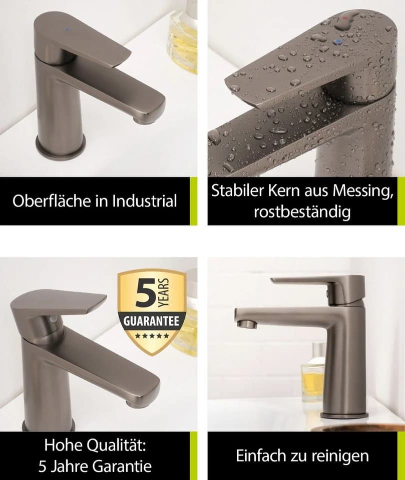 aquaSu Waschtischarmatur Morti Industrial mit Pop-Up-Ventil