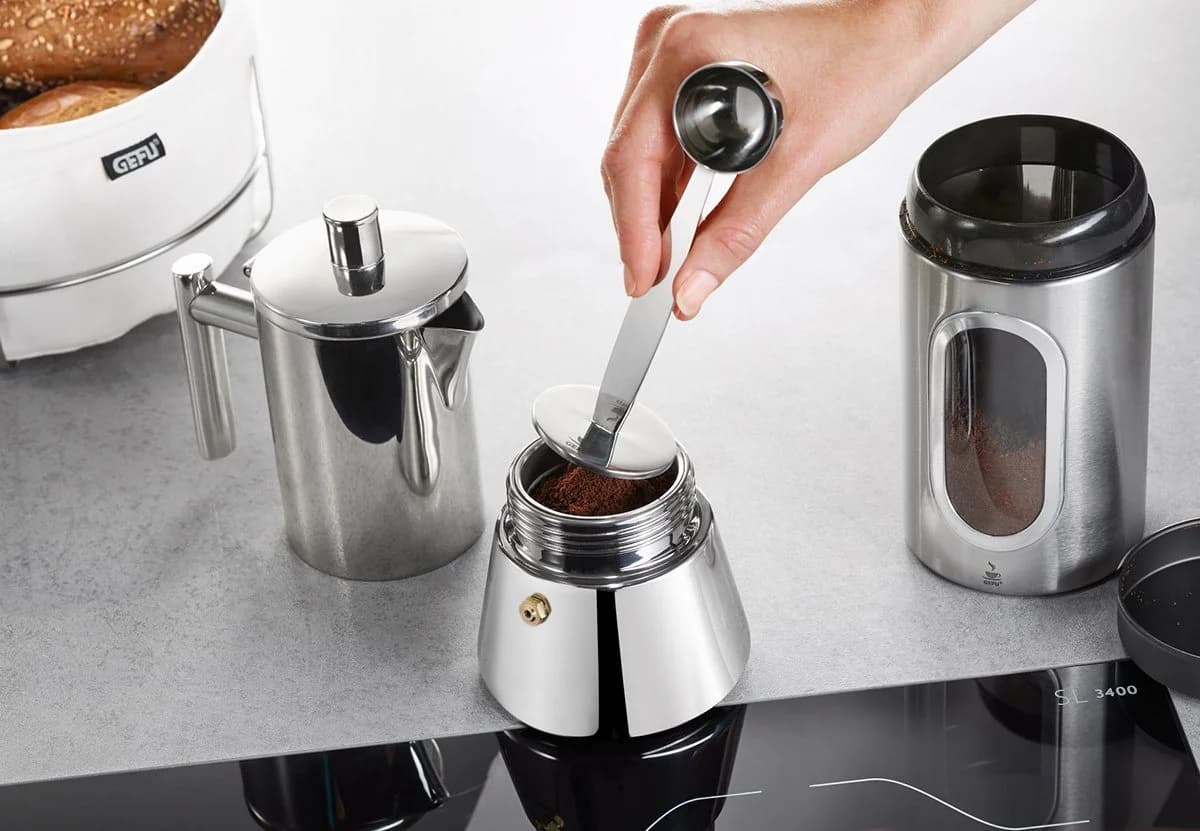GEFU TAMINO Edelstahl Kaffeestampfer Tamper mit Kaffeemaß
