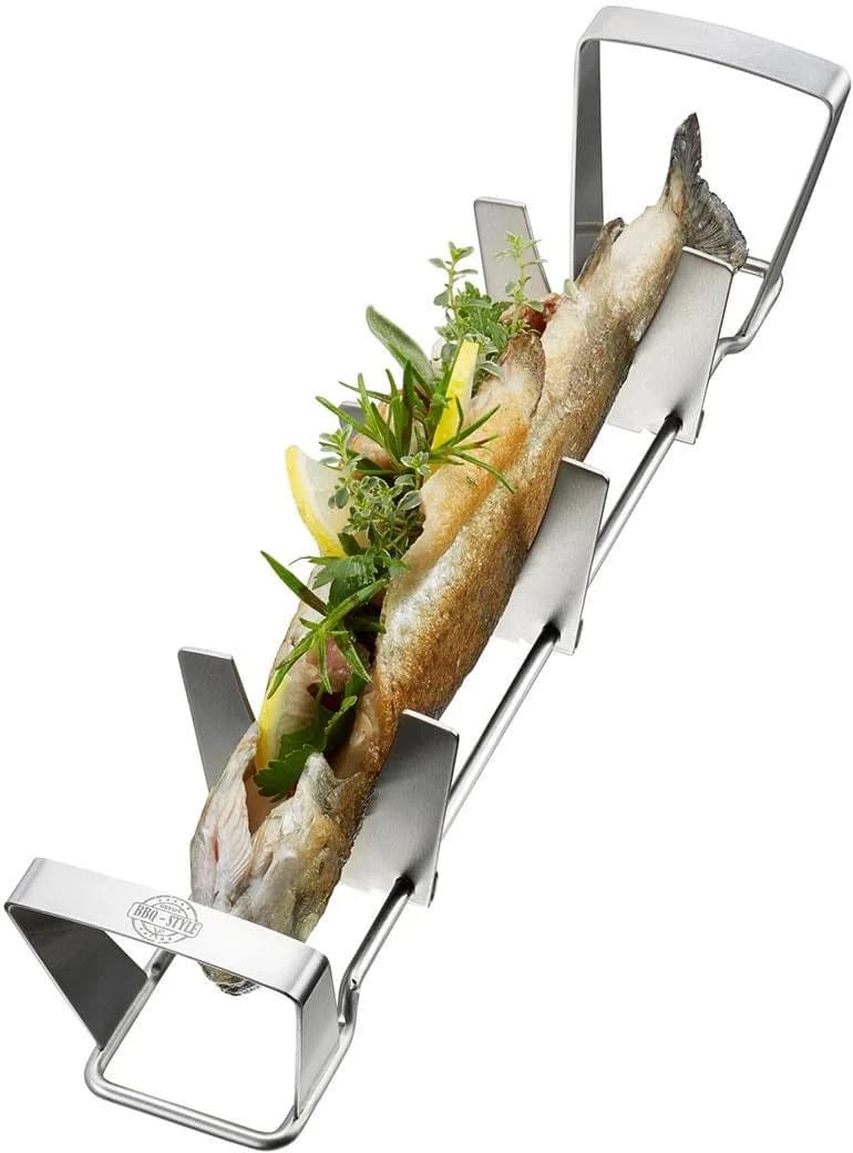 GEFU Fischhalter BBQ Silber Edelstahl Grillschale