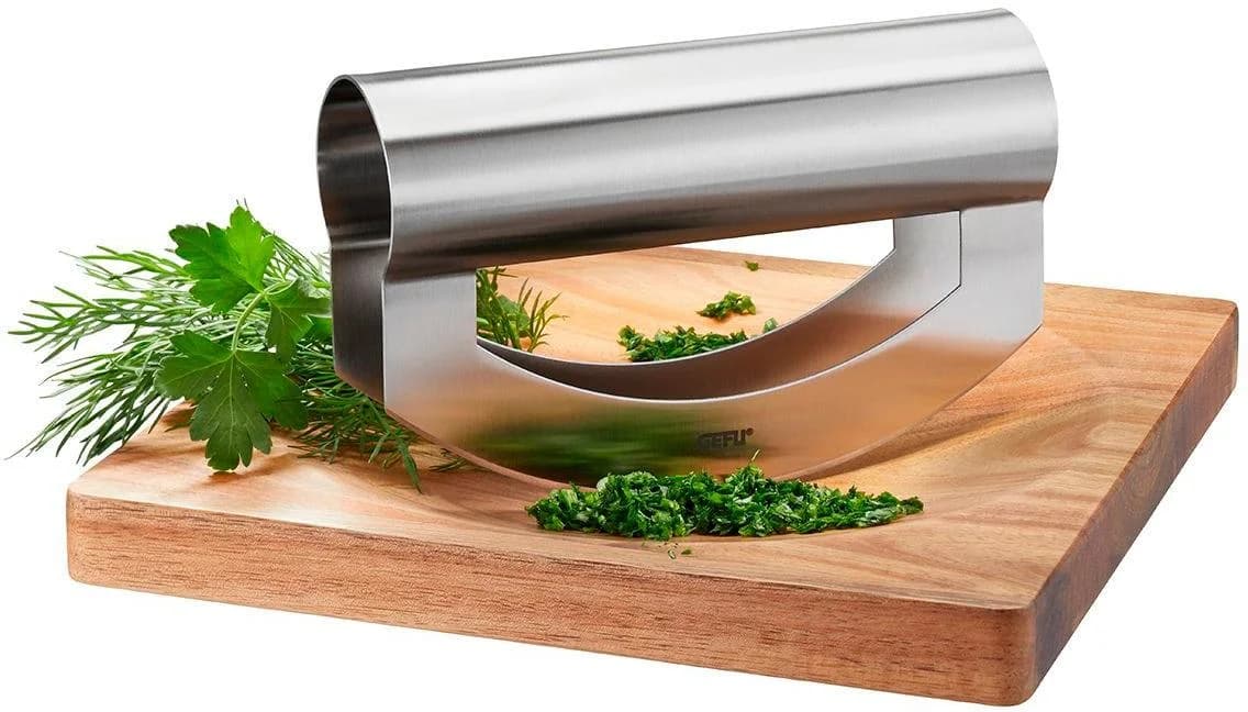 GEFU VIAVO Wiegemesser Silber Edelstahl Holz Kochmesser Präzise Klinge Ergonomischer Griff