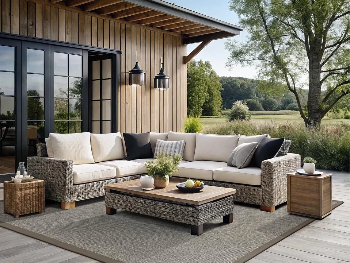 DEKOWE Naturino Rips Teppich Grau Sisal-Optik Outdoor