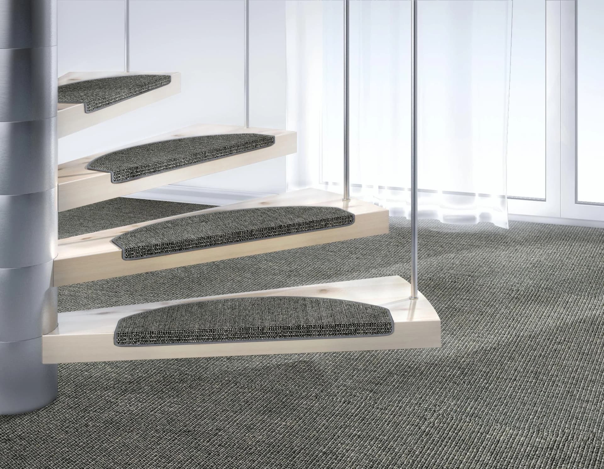 DEKOWE Stufenmatte Mara S2 Sisal Grau Selbstklebend