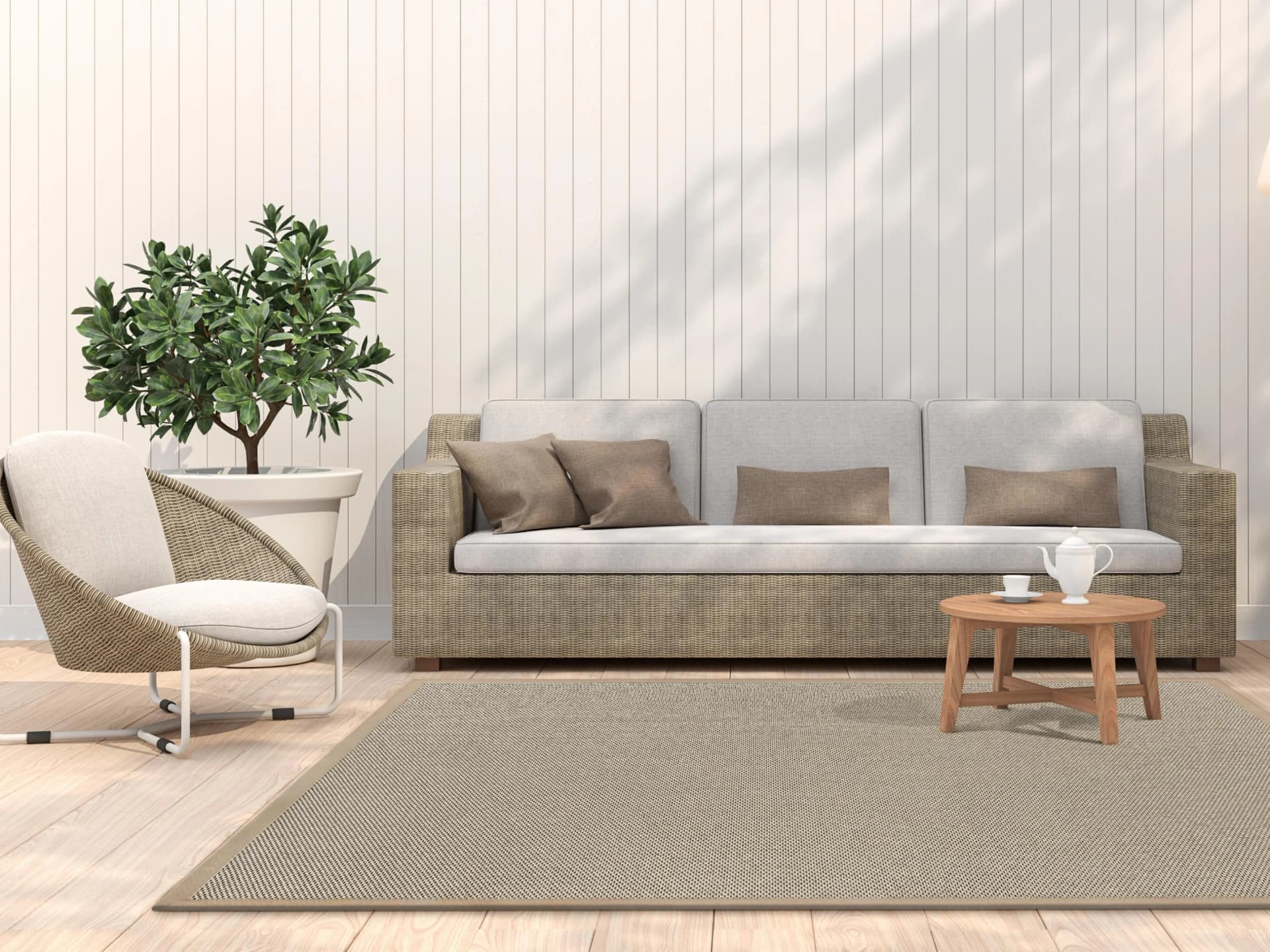 DEKOWE Naturana Panama Teppich Beige mit Bordüre