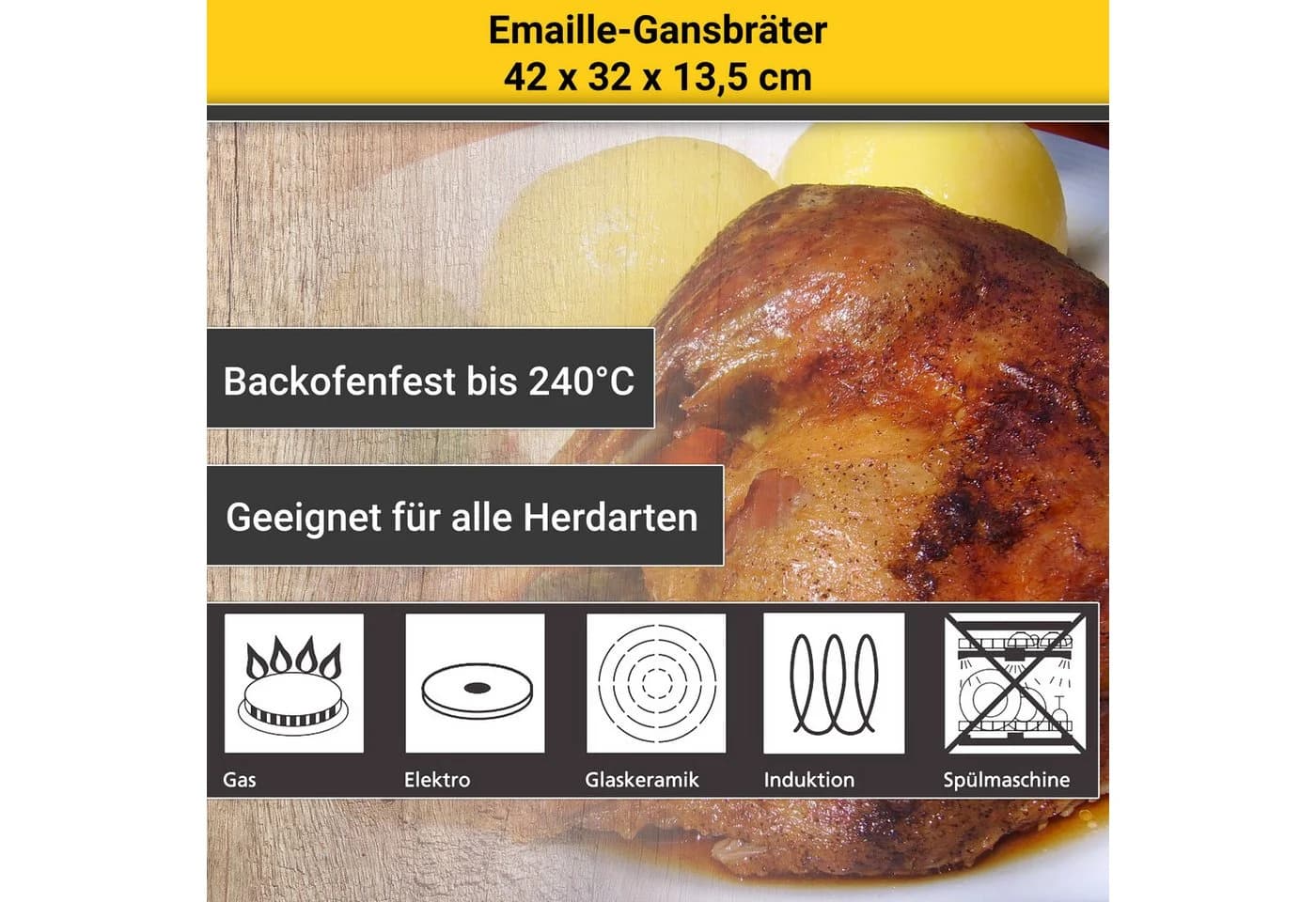 Krüger Gansbräter mit Tropfdeckel Emaille Schwarz - Bild 4