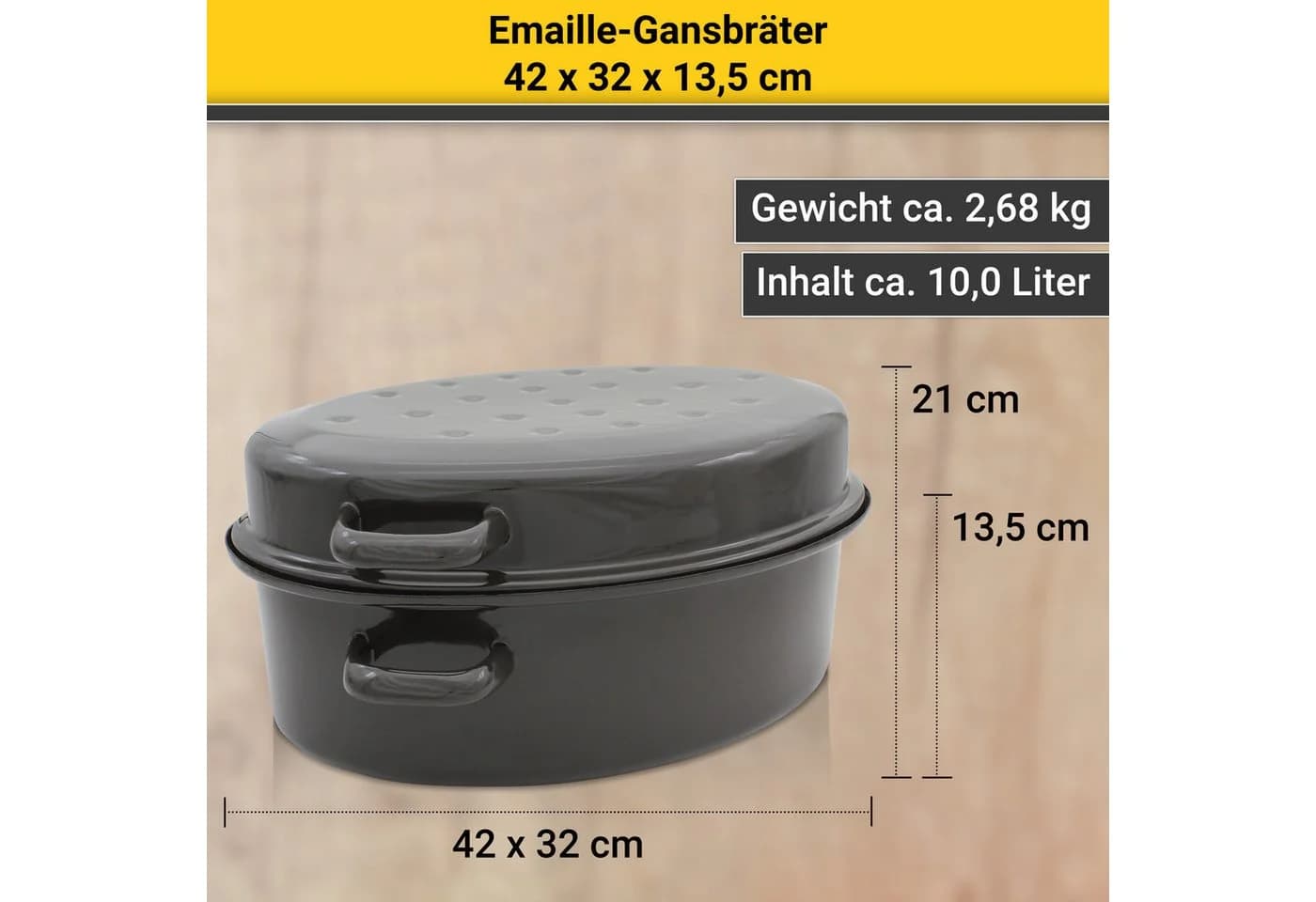 Krüger Gansbräter mit Tropfdeckel Emaille Schwarz - Bild 5