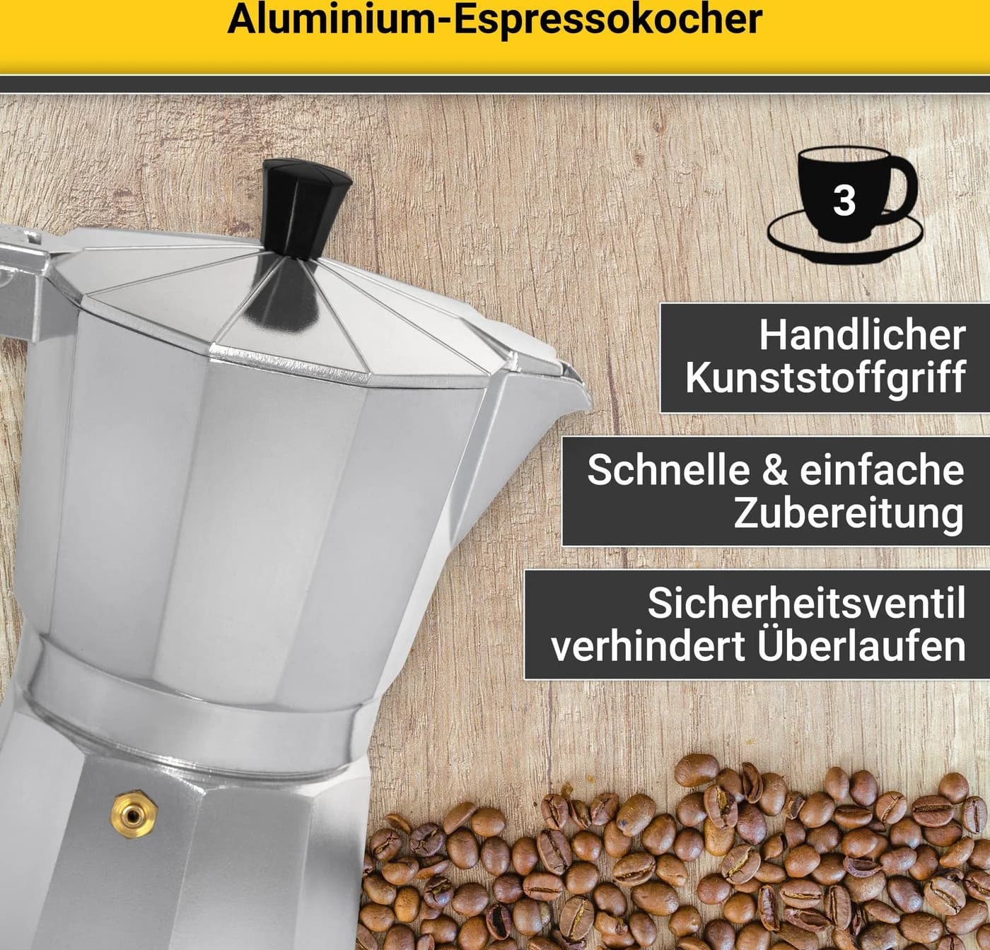 Krüger Espressokocher 0,2l Aluminium Silber Traditionell Italienisch - Bild 3