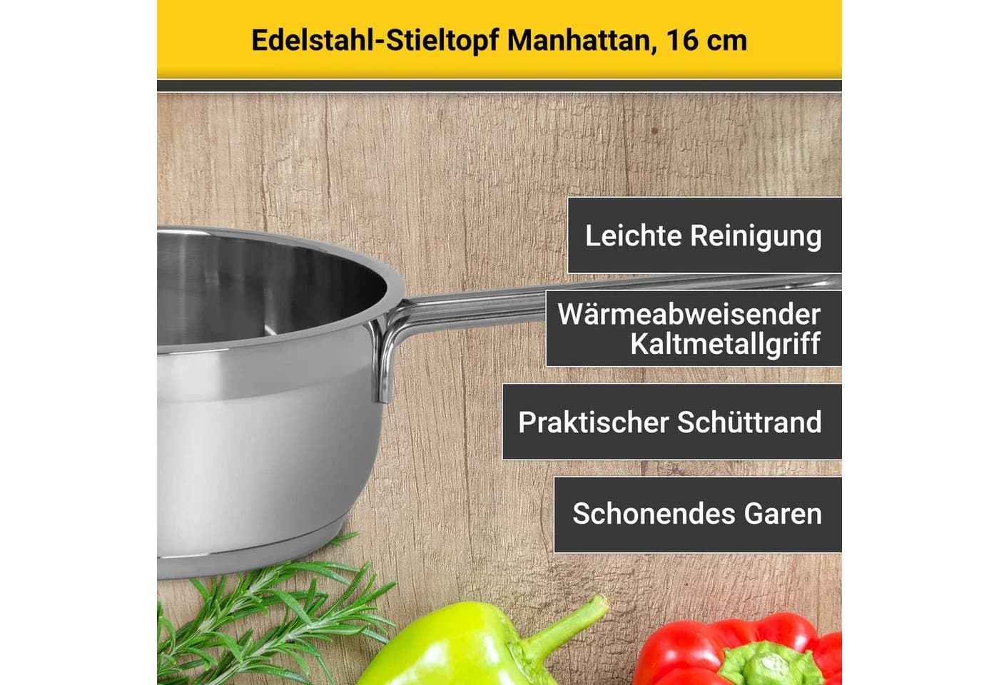 Kasserolle Edelstahl Stieltopf 16 cm Krüger