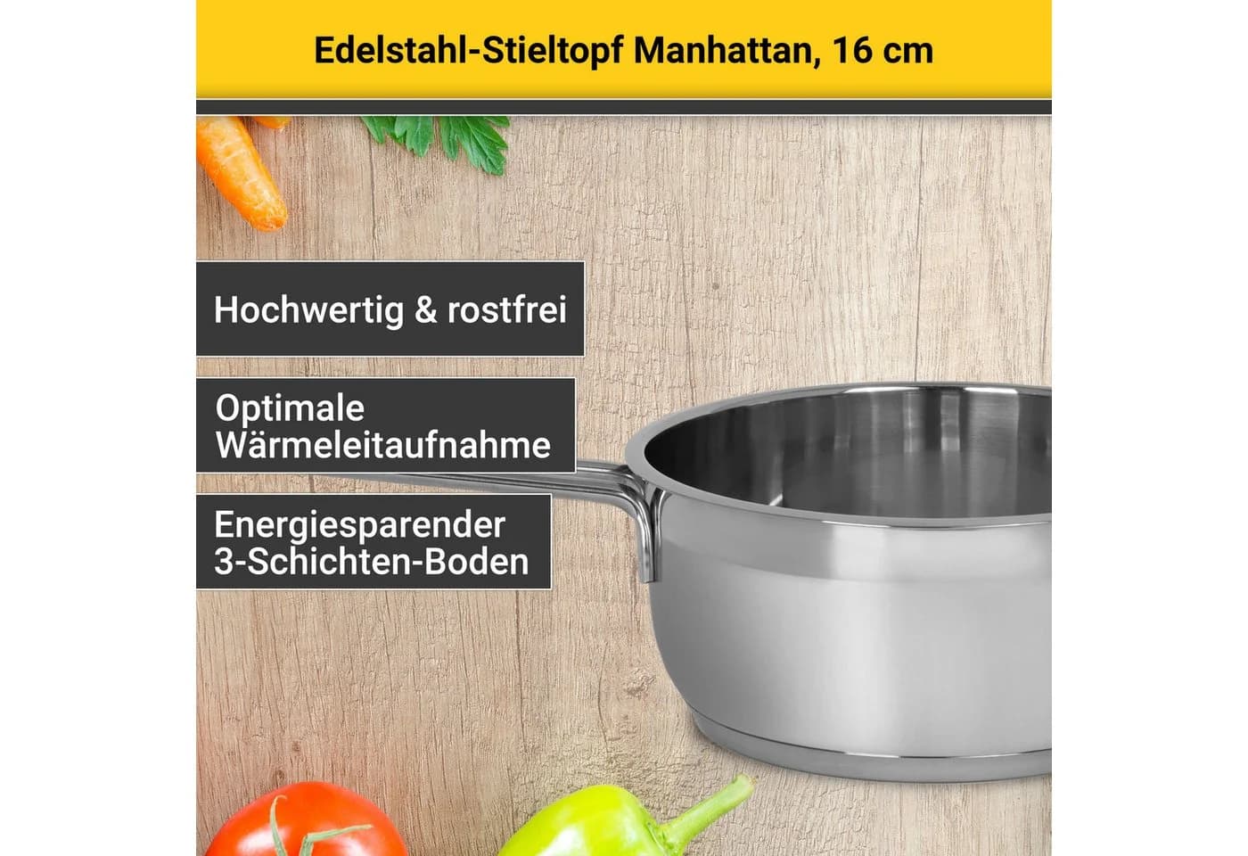 Kasserolle Edelstahl Stieltopf 16 cm Krüger - Bild 3