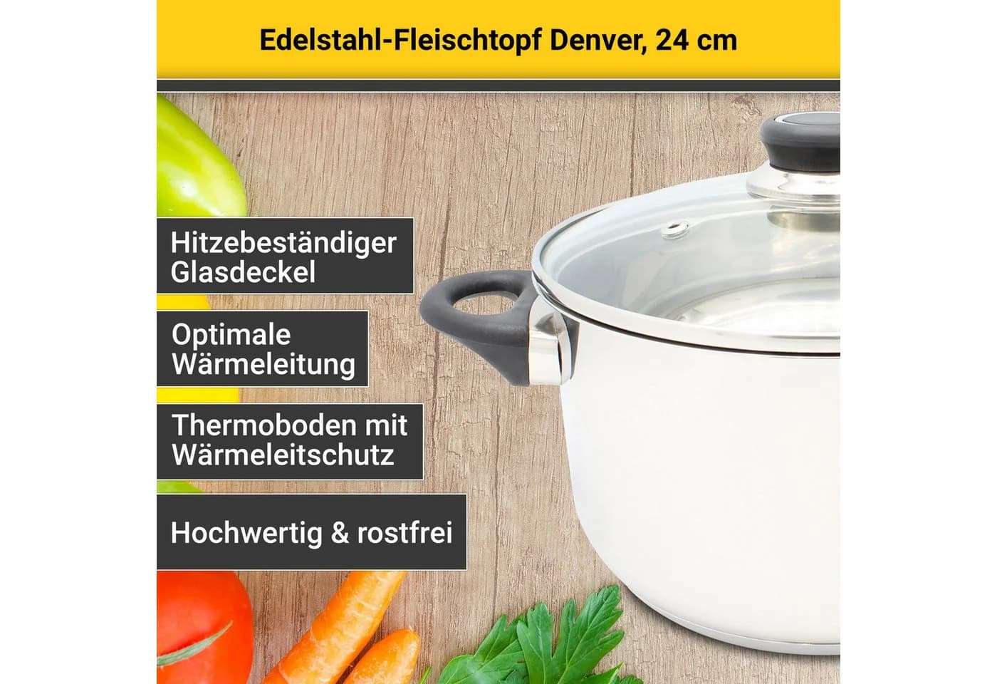 Krüger Fleischtopf Denver Edelstahl 3-Schichten-Thermoboden Induktion silber