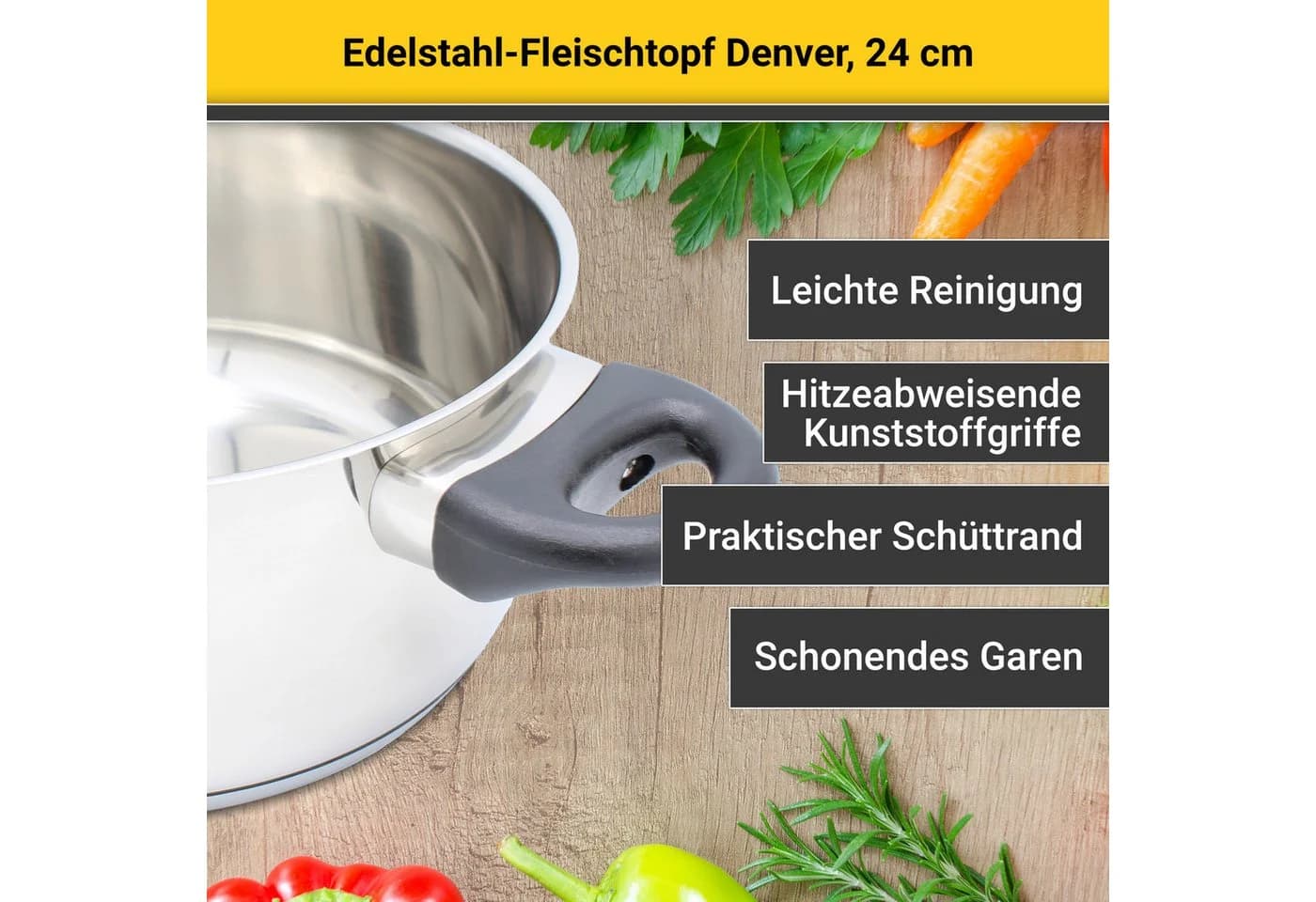 Krüger Fleischtopf Denver Edelstahl 3-Schichten-Thermoboden Induktion silber - Bild 3