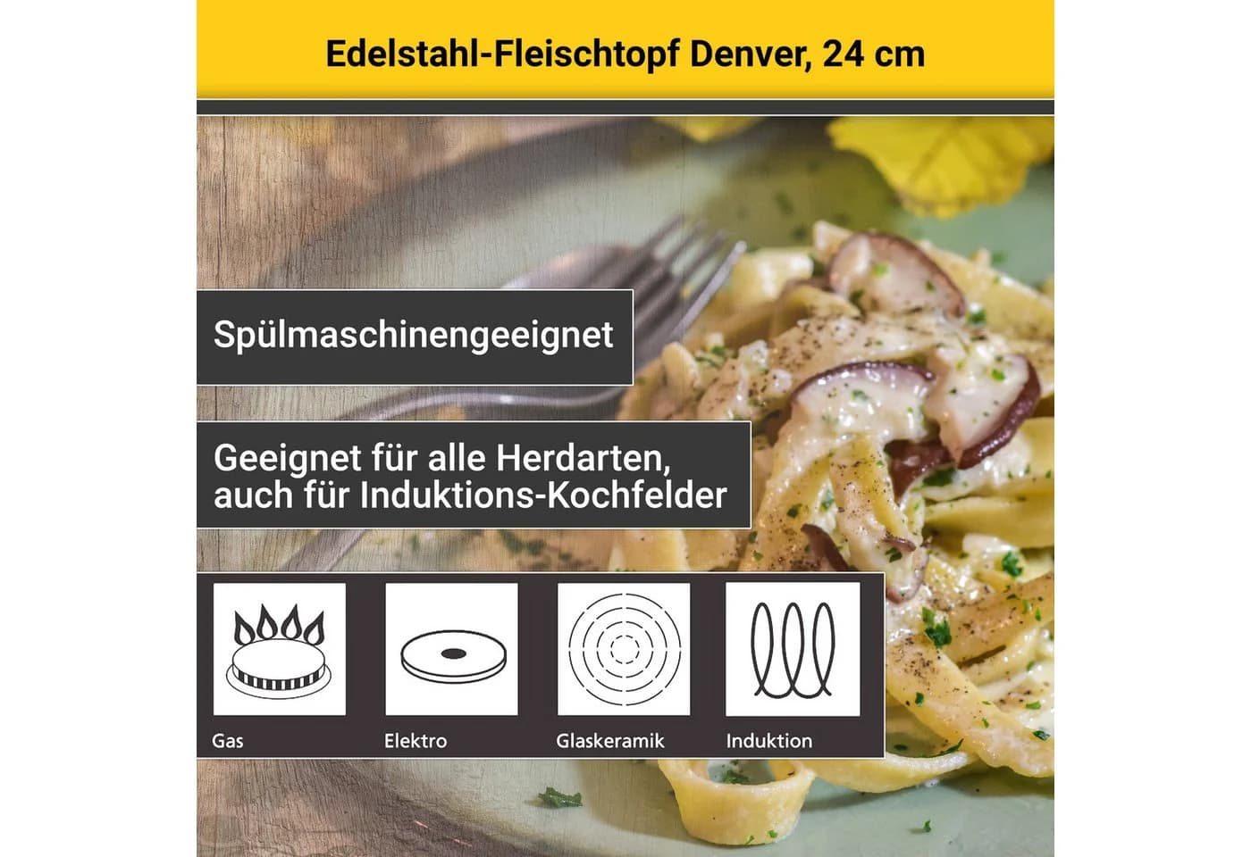Krüger Fleischtopf Denver Edelstahl 3-Schichten-Thermoboden Induktion silber - Bild 4
